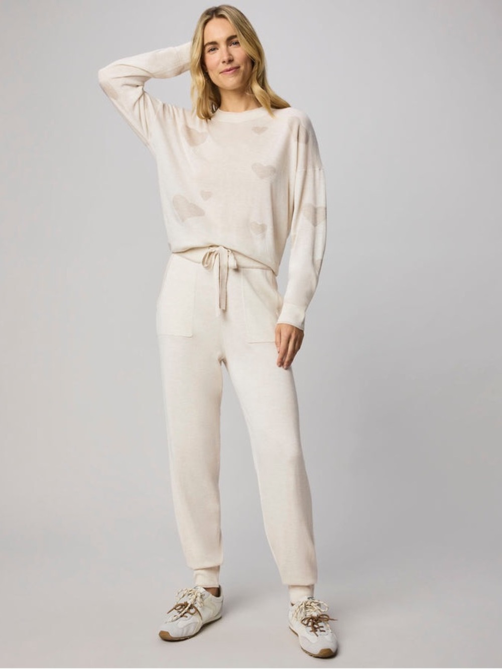Splendid Cream Heart Knit Jogger Pants